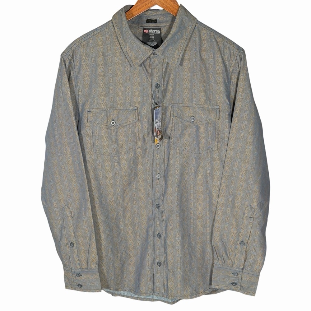 Sherpa Adventure Gear Surya‎ Shirt Mens Medium UPF 50+ Grey Long Sleeve NWT